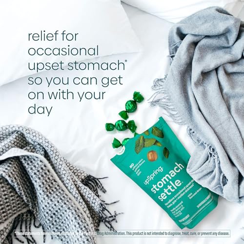 Image of UpSpring Stomach Settle Drops for Occasional Nausea Relief /Upset Stomach with Ginger, Lemon, Spearmint, and B6. Mint Flavor Drops, 28 Ct (Pack of 2)