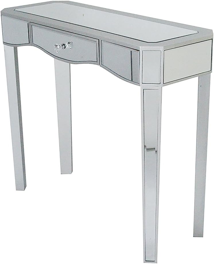 Heather Ann Creations 30.7" Silver Elizabeth Collection Console Living Room Office Writing Table with Drawer and Mirror Accents
