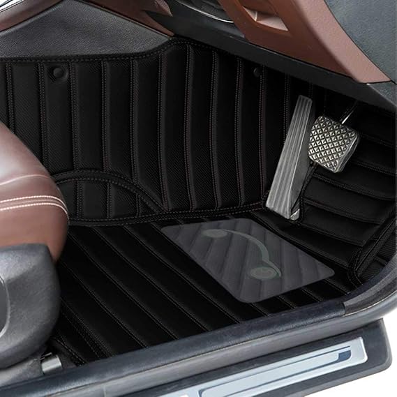Image of 10D Car Foot Mat for Mercedes Benz eqs450 | Black | Premium Luxury Leather | Double Layered | Waterproof | Washable | Custom Fit |Antislip | Detachable Grass | Car Floor Mat