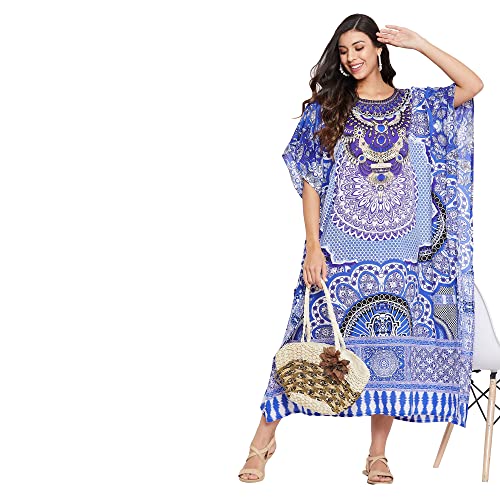 Image of Oussum Women Long Maxi Plus Size Polyester Kaftan Gown, Womens Kaftan Dresses Lounge Resort Wear, Plus Size Kaftan