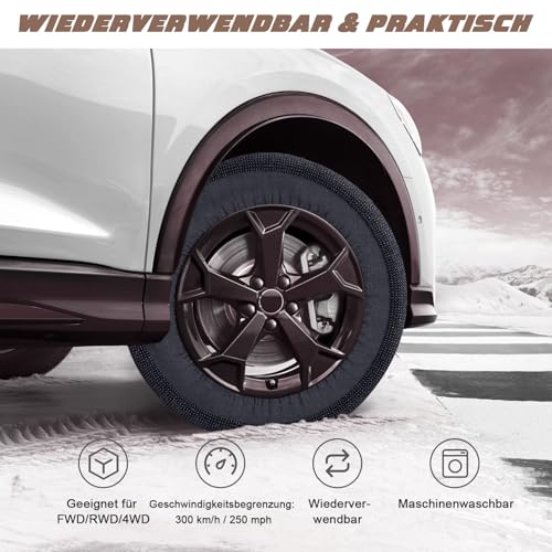 MOONCOOL Schneesocken Auto Textil Schneeketten - Reifensocken Snow Chains for Cars Ultimative Reifenhaftung und -haftung Passend für Reifen, Auto SUV Minivan Pickup, (2er-Set) Extragroß, Schwarz