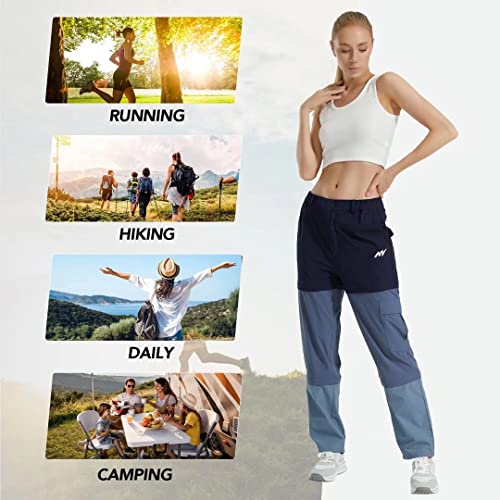 Monster Valley Women's Hiking Pants Stretch Convertible Zip-Off Quick-Dry Lightweight Outdoor Travel Safari Cargo Pants, Blue, Large #TOP4
