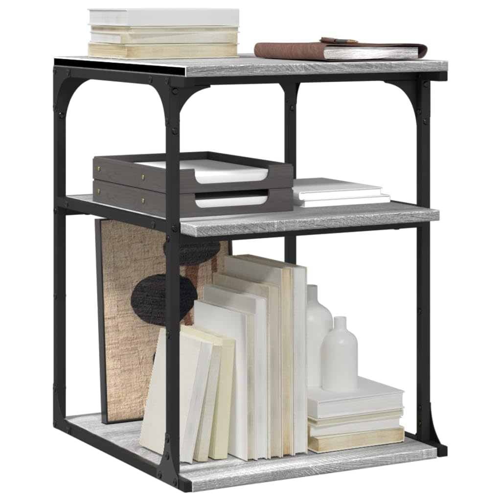 Soporte para impresora 3 estantes gris Sonoma 43 x 48 x 64 cm de material de madera con marco de acero, estantería para impresora con ruedas (2 bloqueables), organizador multifuncional para