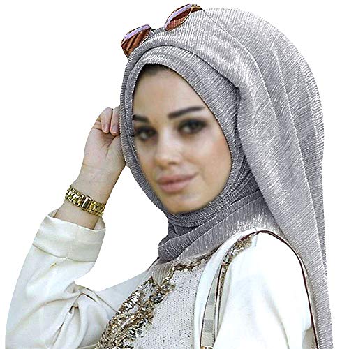 Editha Women Solid Color Muslim Headscarf Turban Lightweight Jersey Hijab Scarf Wrap Grey