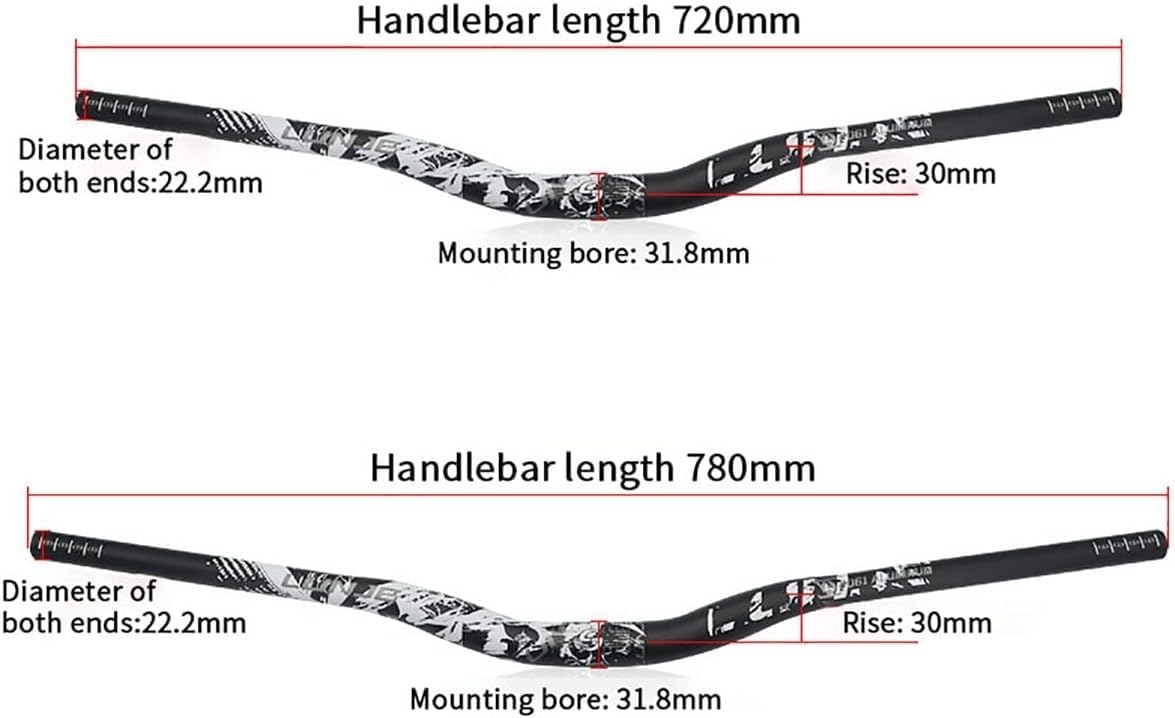 Manubrio A Forma di Rondine da 30 Mm MTB Mountain Bike 31,8 Mm * 780 Mm Manubrio in Lega di Alluminio for Bicicletta da Strada for Guida in Discesa Ed Enduro