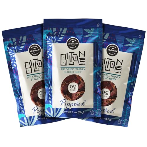Aufschnitt Biltong Beef Jerky Slices, South African Style Beef - Air Dried, No Sugar, All Natural Ingredients, Gluten Free, Made in USA, Peppered, 2oz, 3 Pack
