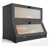 Simcat Brotkasten, groß, Bambusholz, doppellagig, Brotbox für Küchentheke, 39 x 25 x 32 cm, Schwarz