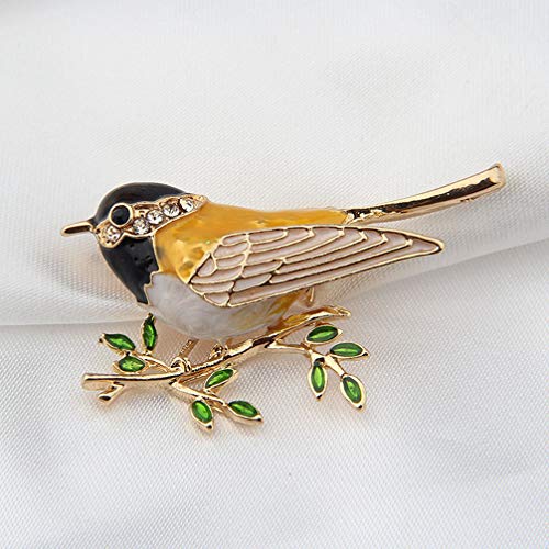 Bobauna Gold Tone Enameled Sparrow Bird Branch Animal Brooch Pin For Women Girls (Sparrow Bird Brooch) #TOP2