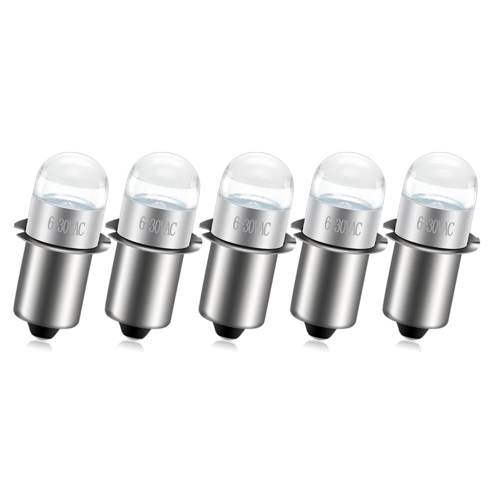 Ruiandsion P13.5S 6-30V Upgrade LED Flashlight Bulb 6V 9V 12V 18V 24V Replacement for Ryobi Milwaukee DEWALT Lamp Torch Lantern Work Light Maglit Bulbs