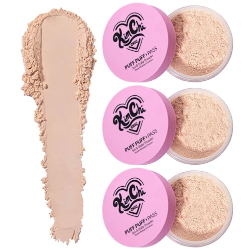 Image of KimChiChic Beauty Puff Puff Pass Set & Bake Setting Powder for Makeup, Extra Fluffy Loose Face Powder Poof, Soft Natural Face Makeup for Uneven Skin Tone, 03 Translucent (Pack of 3)