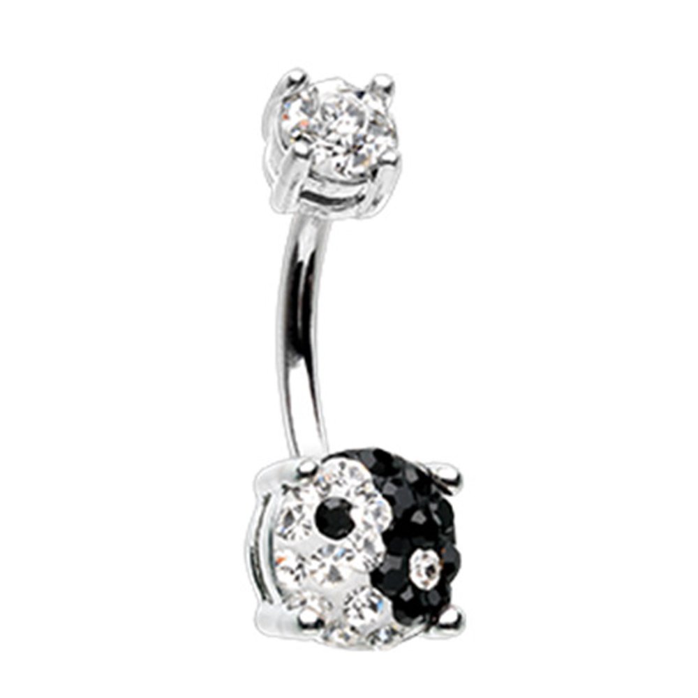 14G Yin Yang Gem Prong Belly Button Navel Rings Barbell Stud