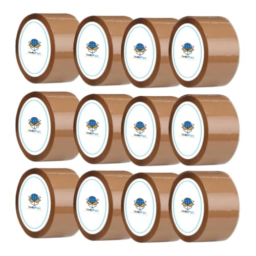 Image of Indipac Brown Cello Tape 3 Inch 65m Roll BOPP - Heavy Duty Sealing Tape for Carton Box Packing, Warehouse, Industrial, Office & Ecommerce Packaging (Pack of 12)