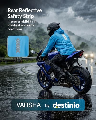 Image of Destinio Rain Coat for Men Waterproof with Hood, Thick Polyester, Leak Proof, Premium Zipper, Raincoat for Bike Riding, Double Layer Rain Suit for Riders, Rainwear Set