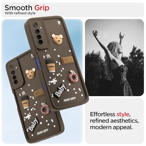 Image of Outlouders Back Cover for Realme 6 / 6i | 3D Cartoon Bear Cute Fun Silicone Full Body Protection Bumper Case (Brown)