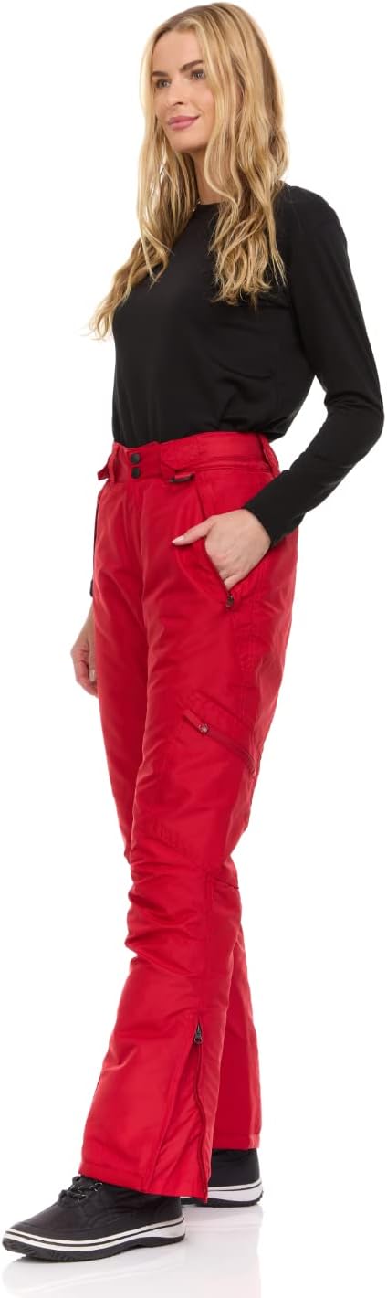 Arctic Quest Women's Snow Ski Pants Water Resistant Softshell Insulated Flare for Snowboarding Hiking Winter Outdoor Pants, Bold Red, Large - Image 4