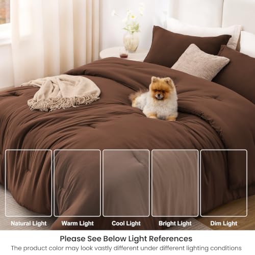 Image of Love's cabin Brown Full Comforter Set, 3-Piece Prewashed Bed Set with 1 Comforter (79 x 90 in) & 2 Pillowcases, Lightweight & Breathable for All Seasons