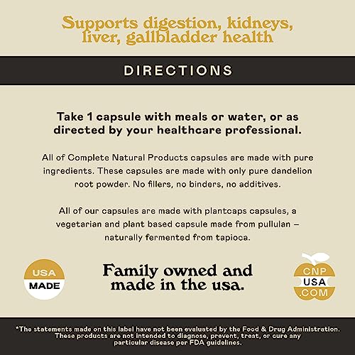 Complete Natural Products Pure Organic Dandelion Root Capsules - 530mg Capsules 100 Pills Dried Dandelion Root Herbal Supplement - Thumbnail 5