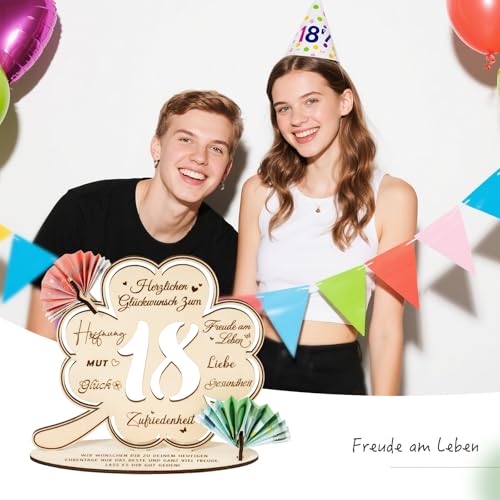 BOFUNX Geldgeschenke zum 18. Geburtstag Mädchen Jungen Holz Verpackung Geschenke 18 Geburtstag Jungen Mädchen Holz Schild Gästebuch Geburtstagsgeschenk 18 Geburtstag Geschenk Tischdeko