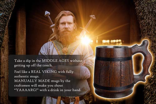 Handgemaakte Bierpul Eikenhout Roestvrijstalen Beker Natuurlijk Milieuvriendelijk Houten Bierpul 0,6L 20oz Klassiek Bruin (Retro 20 oz / 0,6l) - Image 5