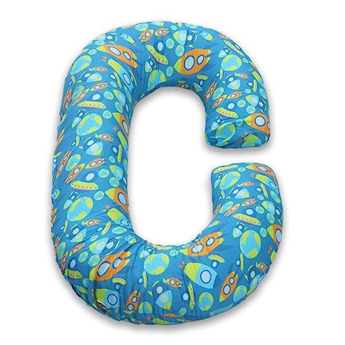 Image of COOZLY C Shaped Pregnancy Pillow | Maternity Pillow|100% Cotton Removable Covers | Premium PregnoCare Fibres | Pregnancy Sleeping Pillow (Astro)
