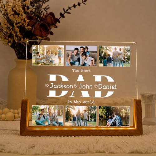 Image of Personalized Father's Day LED Lamp, Custom Dad Photo Collage Acrylic Night Light (Design 3)