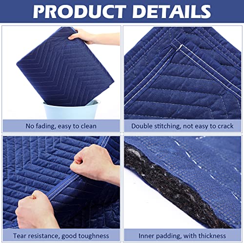 18 Pcs Moving Blankets Bulk 72" X 40" Furniture Moving Pads Moving Packing Blankets High Tensile Strength Shipping Blanket Furniture Pad For Protect Furniture Shipping Supplies, Dark Blue #TOP2