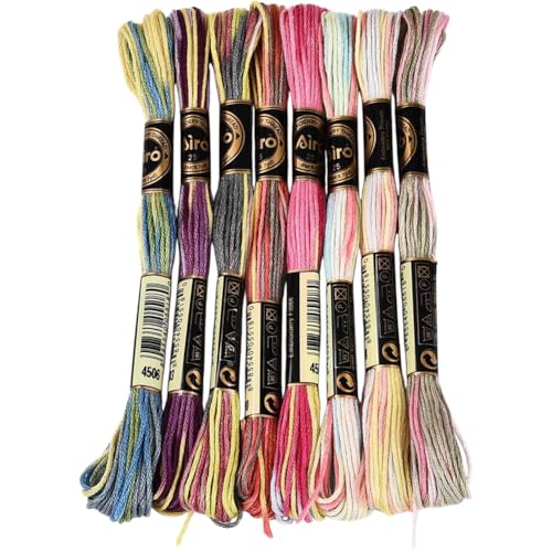 Image of 8 Skeins 70 Yards 6 Ply Variegated Cross Stitch Floss Polyester Embroidery Thread Gradient Colorful Friendship Bracelet String Yarn Bulk for Sewing Making Jewelry Needlecraft Knitting DIY