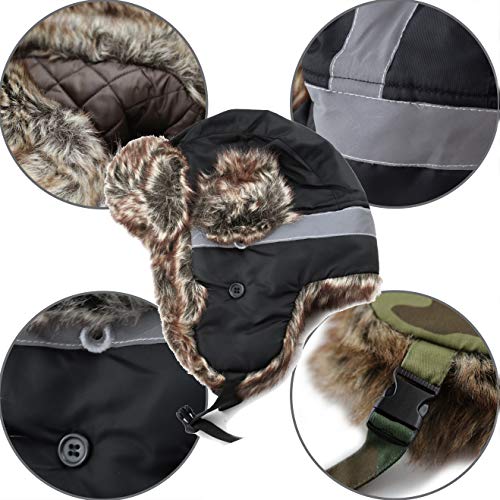 Image of Faux Fur Safety Reflective Aviator Trapper Hat Snow Ski Trooper Winter Cap