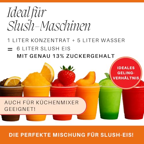 A. Becker´s Slush Eis Sirup | Ohne Azofarbstoffe | 6x 1L Kirsche, Cola, Blaubeere, Waldmeister, Erdbeere, Orange | 1L Slush Konzentrat ergibt 6L Eis | Getränkesirup für Slush Maschine und Mixer – Bild 5