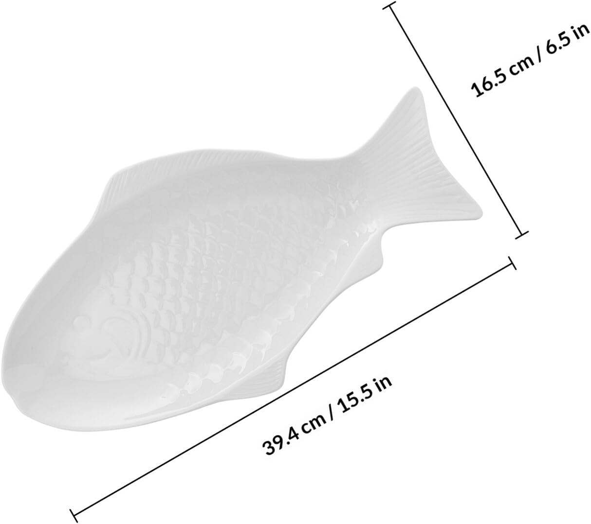 Abaodam Ceramic Fish Shaped Serving Plate 15-inch White Food Tray for Home and Restaurant Use Kitchen Tableware Fish Pattern Platter