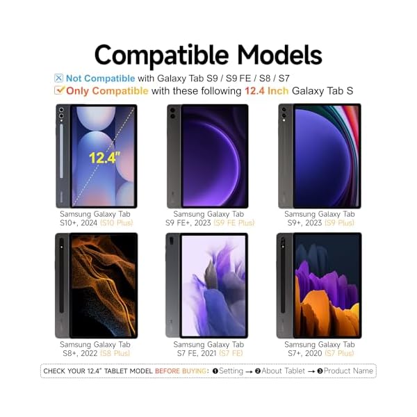 Keyboard Case for Samsung Galaxy Tab S10+ Plus/S9+ Plus/S9 FE+ Plus/S8+ Plus/S7+ Plus/S7 FE 12.4" Tablet,Magnetic Floating Cantilever Design,Multi-Function Touchpad,7 Colors Backlit,S Pen Holder,Black - Image 3