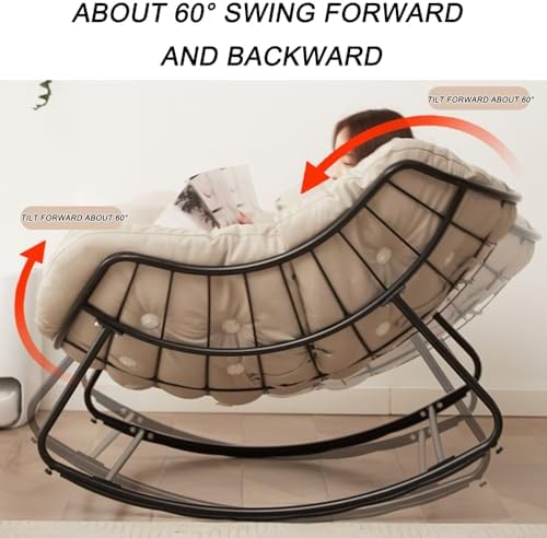 Patio Leisure Rocking Chairs，Outdoor Patio Rocking Chair, Comfortable Upholstered Rocking Chair, Modern Lounge Chair for Front Porch, Balcony, Garden, Lawn, Living Room, with Large Cushion a