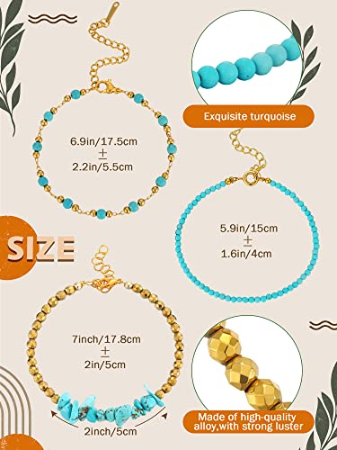 3 Pcs Turquoise Gold Beaded Bracelets for Women Western Bracelets Round Beads Dainty Bracelet Bohemian Jewelry3