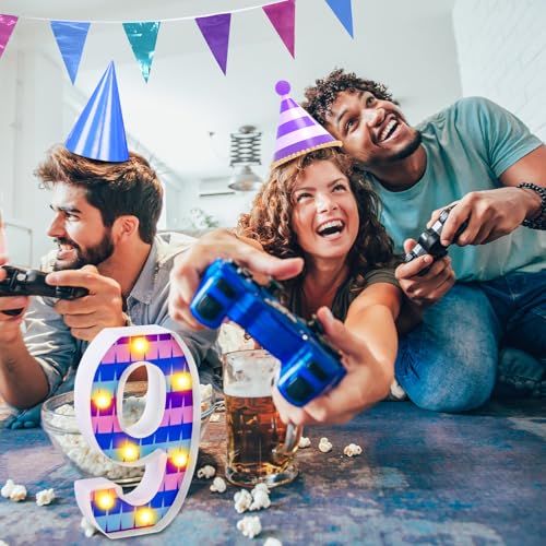Birthday Decorations LED Light Up Number Centerpieces Table Decorations for Party Supplies Backdrop Wall Decor for Birthday Party Decorations (Video Game Theme, Number 9)