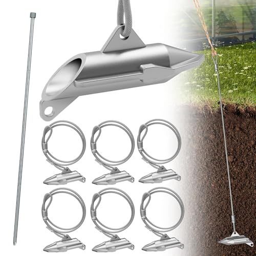 6 Pack Ground Earth Anchor with Drive Steel Stool Heavy Duty Earth Anchors for Trapping Duckbill Earth Anchors with 30 Cable for Securing Trapping Stakes Greenhouse Carports Gazebo Tent Swing Set