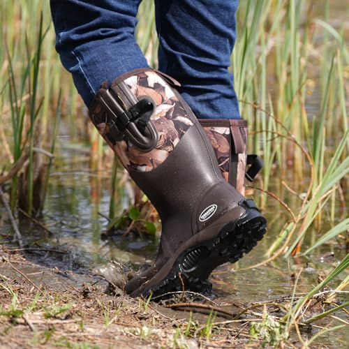 Image of Men's Waterproof Rubber Boots - 6mm Neoprene, 15 inch Shaft, Dual-Sole Anti-Fatigue Rain & Mud Boots for Farm & Wet Work, Fishing, Irrigation - Lightweight Soft Toe