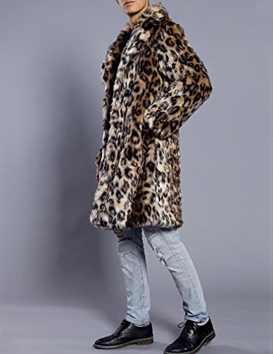 Mens Winter Warm Leopard Faux Fur Long Length Luxury Outerwear Coat Jacket3