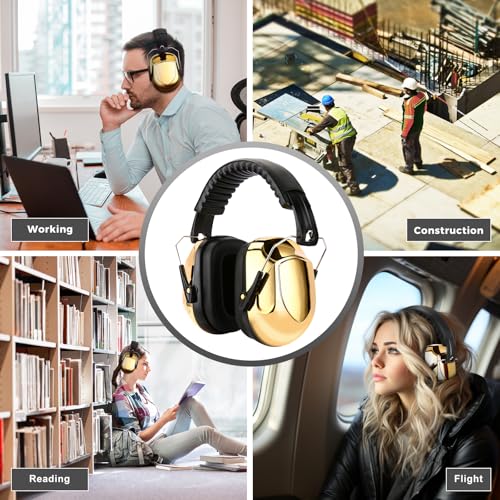 Image of ProCase Noise Reduction Ear Muffs, Sound Proof Ear Protection, NRR 28dB Noise Cancelling Headphones for Adults Kids Autism, Hearing Protection for Shooting Gun Range Mowing -Metalic Gold