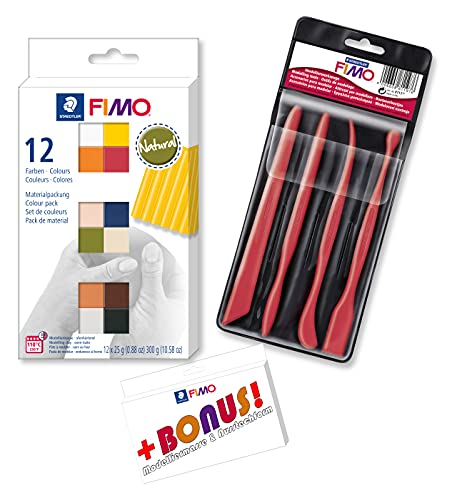 Staedtler 8023 C12-4 FIMO Pâte à modeler souple durcissant au four, étui en carton avec 12 couleurs naturelles assorties (kit de démarrage de couleurs naturelles)