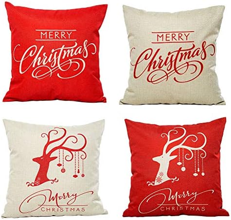PSDWETS Merry Christmas Deer Decorations Pillow Covers Set of 4 Christmas Decor Red Throw Pillow Covers Cushion Cover 18 X 18