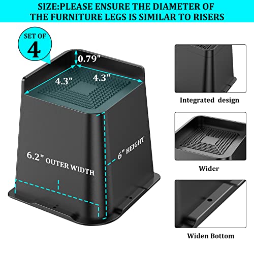 USION Bed Risers 6 inch Heavy Duty Furniture Risers - Image 3