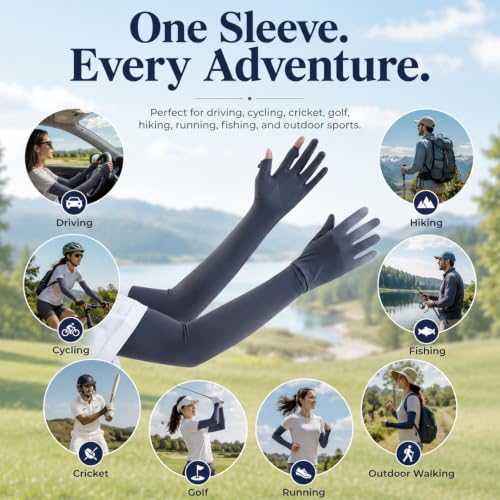 Image of SEMITO UV Protection Sleeves for Women & Girls, Sunblock Driving Gloves Non Slip for UV Protection Cooling Arm Sleeves for Biking, Cricket, Cycling, Golf & Outdoor Sports