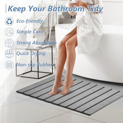 AWW Foldable Grey Diatomaceous Earth Bath Mat - Super Absorbent, Non-Slip, Quick-Drying, Easy to Clean, Compact Storage