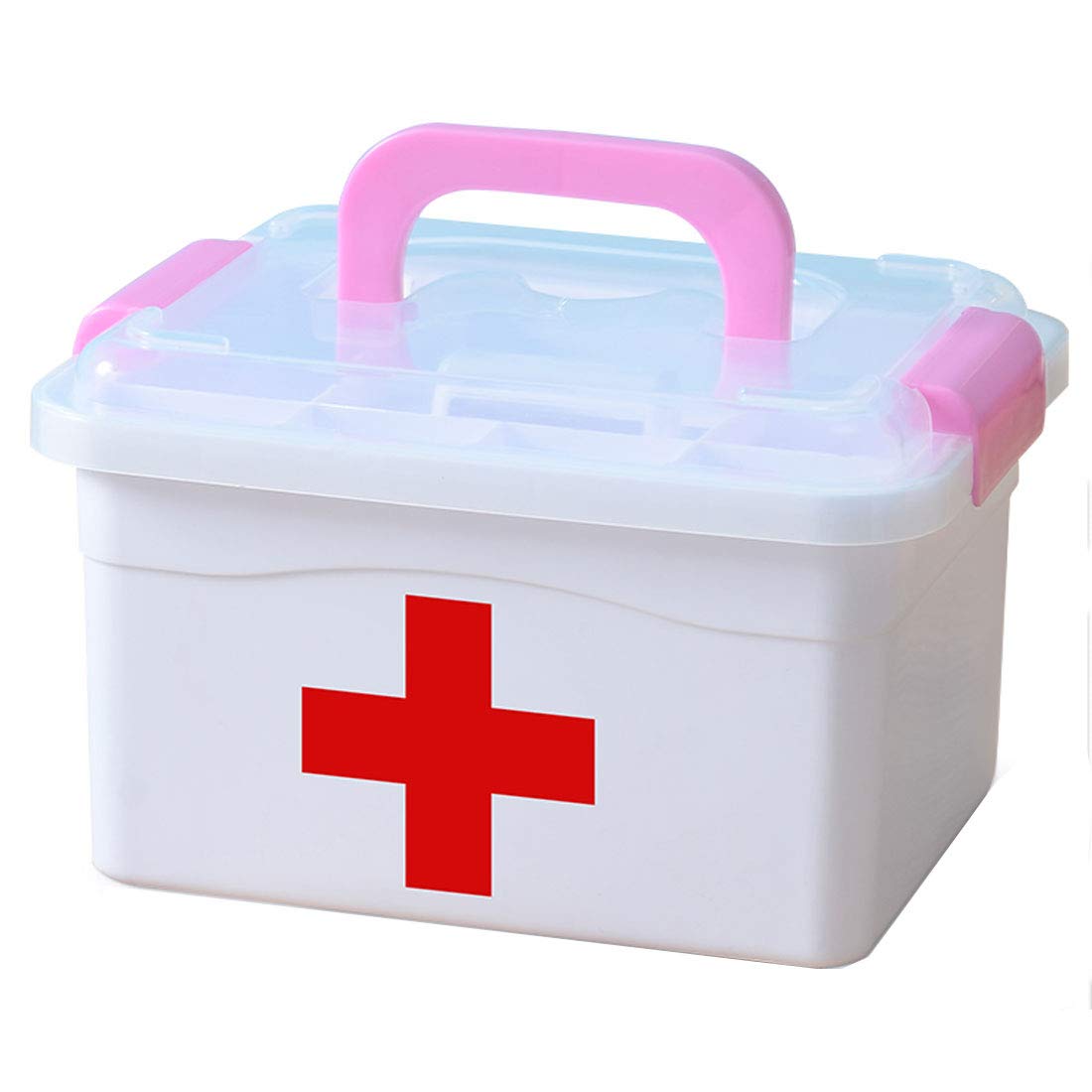 Boîte à Pharmacie Levoberg 2 étages - Dimensions 33 X 22,5 X 18 Cm - En Plastique Robuste, Poignée Et Fermeture Clip - Pour Médicaments, Cosmétiques, Outils