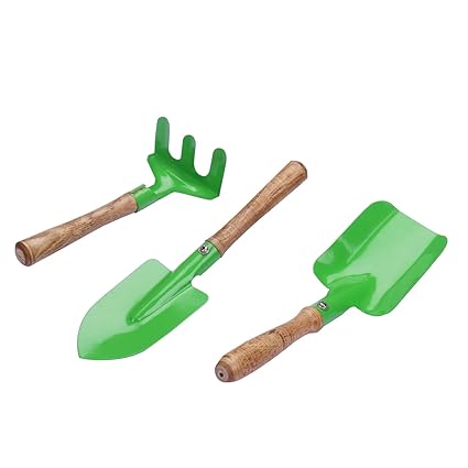 Bonkaso Gardening Metal Tools Set With Transplanter, Hand Trowel, & Cultivator Ergonomic Designed Handles For Home Planting, Indoor & Outdoor Gardening With Rust Resistant Paint (Color-Green) Set of 3