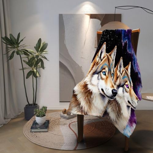Narzuta z dwoma wilkami, odporny na blaknięcie, dekoracyjny koc, na łóżko, ciepły i lekki, pluszowy koc na każdą porę roku, 220 x 240 cm