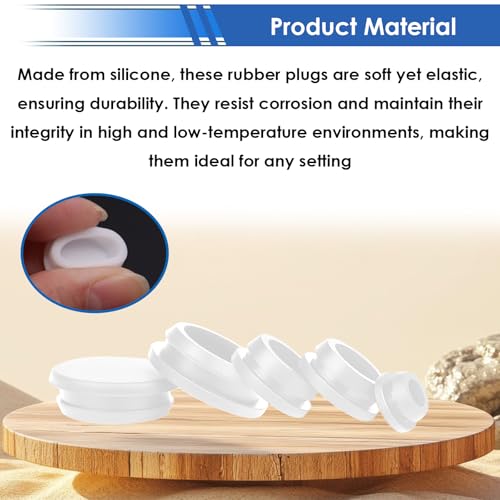 Image of smseace 65Pcs White Rubber Plugs 6-Sizes 1 inch 3 /4 inch 5 /8 inch 1 /2 inch 3 /8 inch 1 /4 inch Assorted Sizes Rubber Plugs for Holes for Furniture,Offices,Kitchens