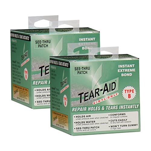TEAR-AID Vinyl Repair Kit, Type B Clear Patch for Vinyl and Vinyl-Coated Materials, Works on Vinyl Tents, Awnings, Air Matresses, Pool Liners & More, 3in x 5ft Roll, 2 Pack