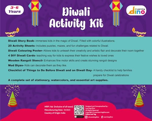 Image of Learning Dino Diwali Art and Craft Kit for Kids | Diwali Gift for Kids Age - 3,4,5,6,7,8
