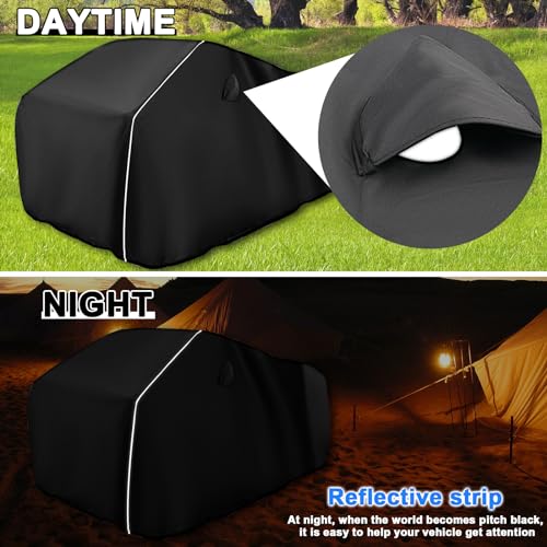 Image of Waterproof ATV Covers 600D Dustproof Outdoor Storage Cover with Fluorescent Strip Compatible with Polaris RZR Yamaha Polaris Yamaha Suzuki Honda Kawasaki Anti UV Wind Quad Cover with Buckle (XL Size)